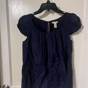 J. Crew Navy Pleated Scoop Neck Cap-Sleeve Blouse